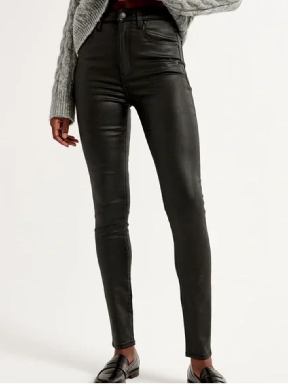 Abercrombie & Fitch Curve Love Coated Black Super Skinny Jeans - Size 28/6 SHORT - Picture 1 of 6